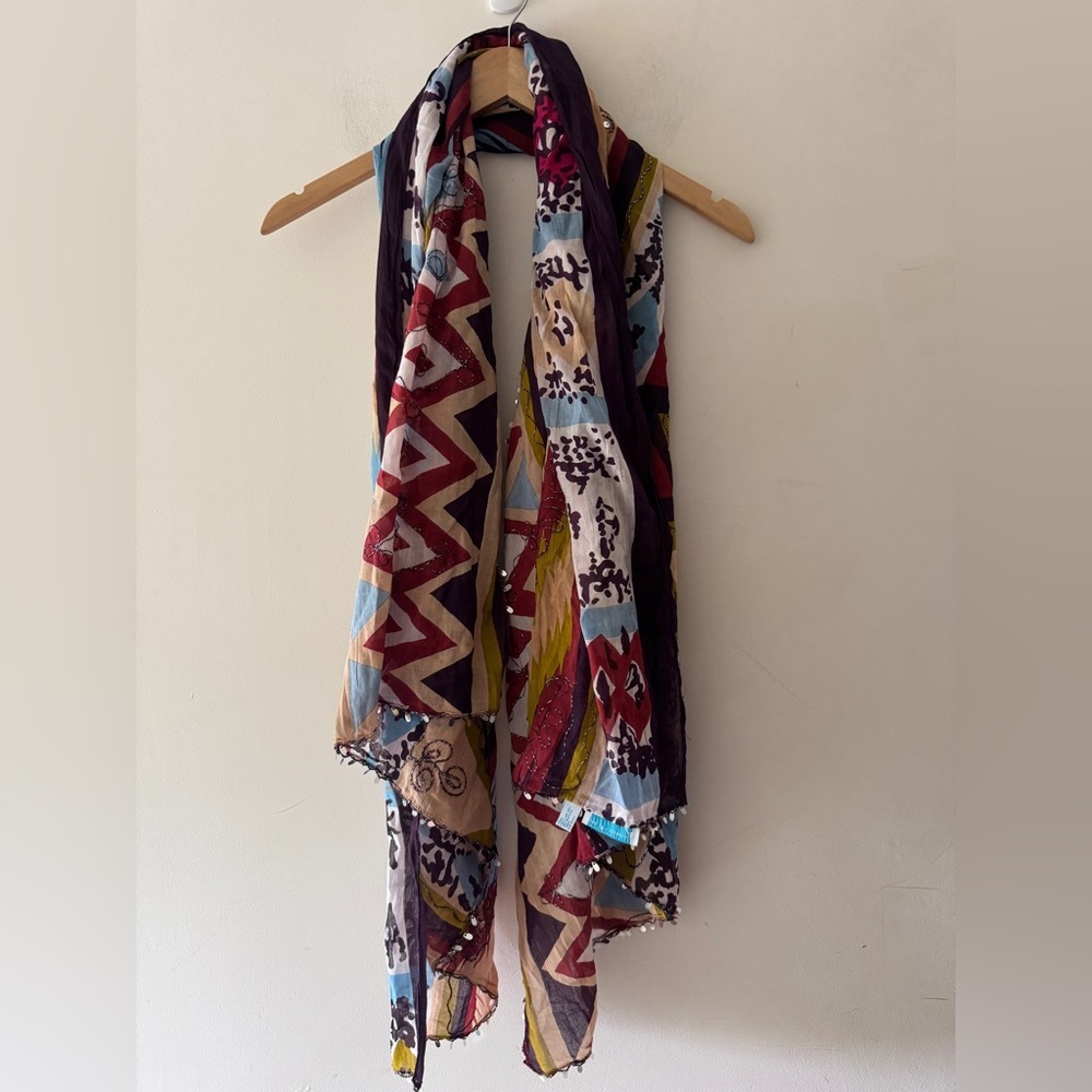 Collection Eighteen‎ Multicolor Pattern Sequin Fringe Indian Scarf